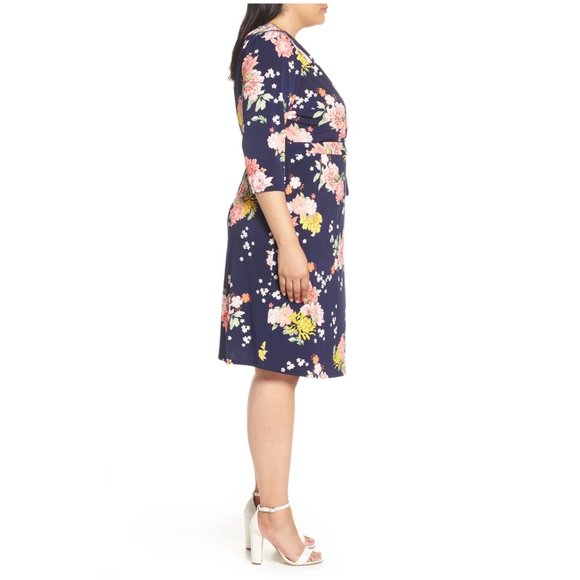 SOLD Eliza J Blue Floral Faux Wrap Dress Plus Sz 24W - Picture 3 of 12